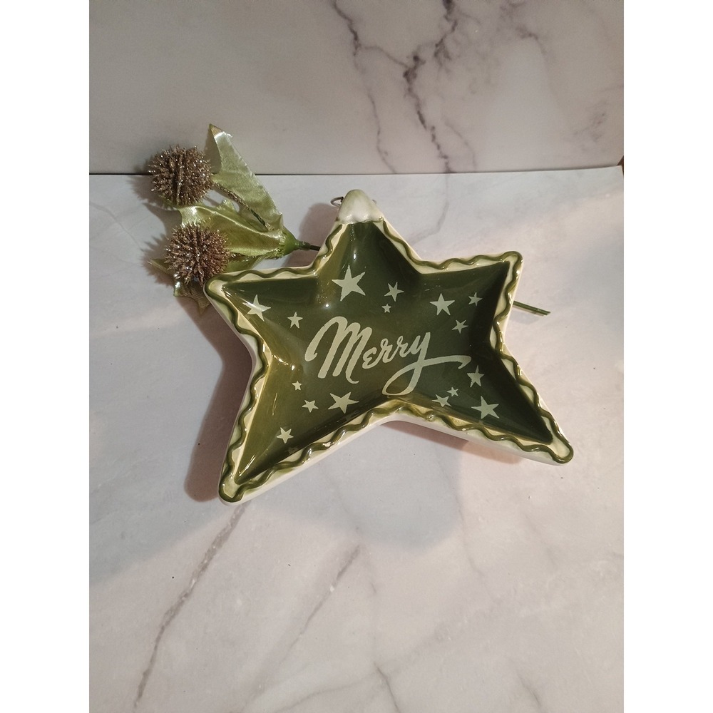 DL Rhein‎ for Silvestri Christmas Ornament Star Candy Dish Rare 5.5" Merry Green